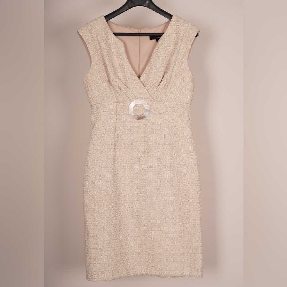 Laura Tweed Sleeveless V-neck Cream and Gold Dress